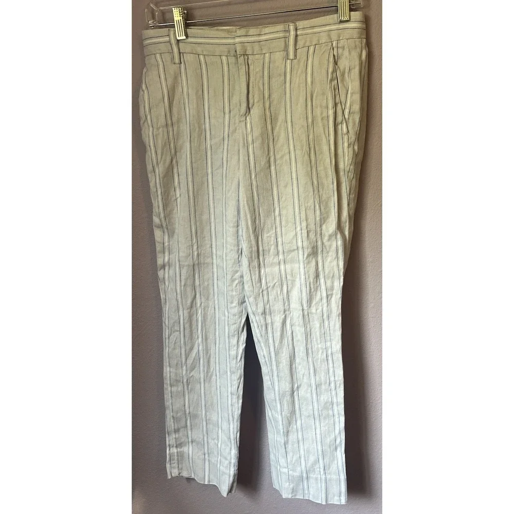 Banana Republic Avery Linen Blend White Blue Stripe Pants Size 2
